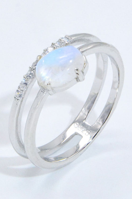 Natural Moonstone and Zircon Double-Layered Ring