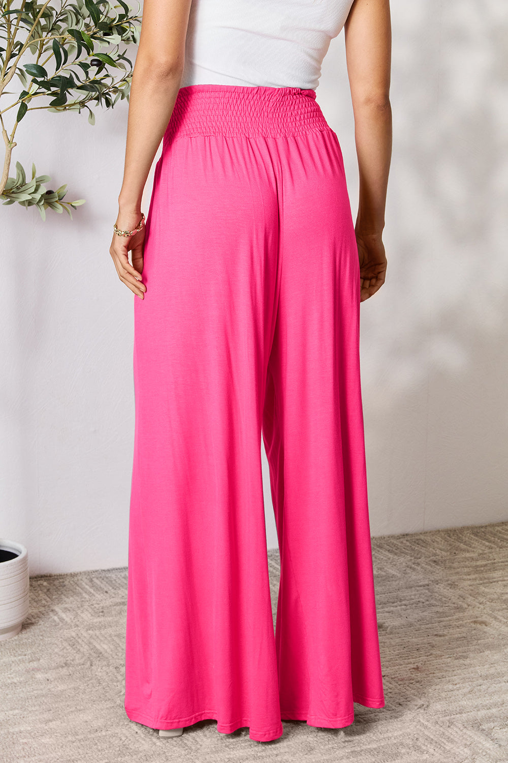 Double Take Full Size Smocked Wide Waistband Wide Leg Pants -5 colors