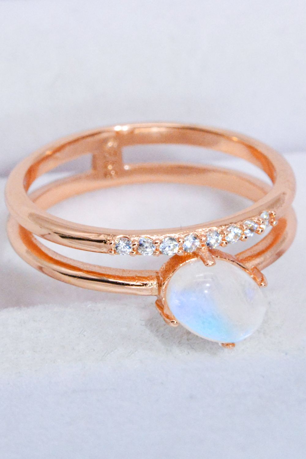 Natural Moonstone and Zircon Double-Layered Ring