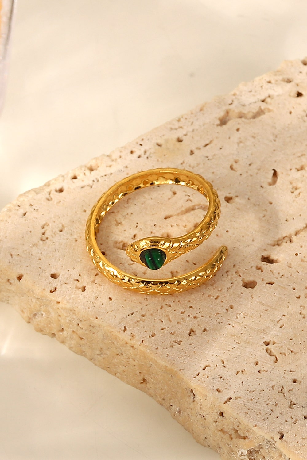 Snake Malachite Snake-Shaped Bypass Ring