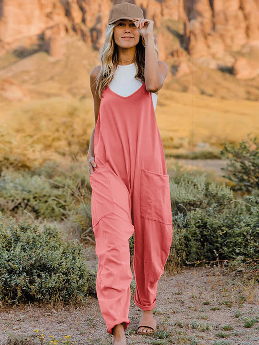 Double Take Full Size Sleeveless V-Neck Pocketed Jumpsuit 2 colors