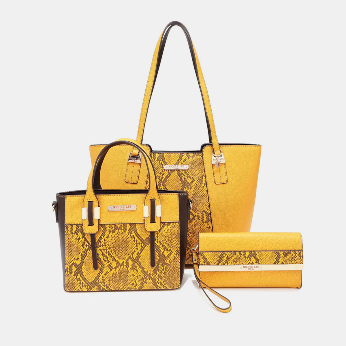 Nicole Lee USA 3-Piece Snake Print Handbag Set- 4 colors