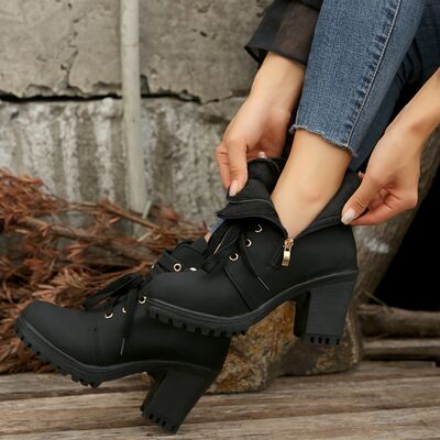 PU Leather Round Toe Block Heel Boots- 3 colors