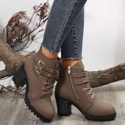 PU Leather Round Toe Block Heel Boots- 3 colors