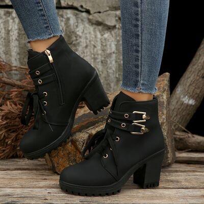 PU Leather Round Toe Block Heel Boots- 3 colors