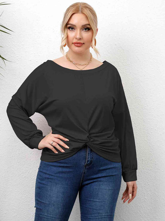 Plus Size Twisted Drop Shoulder T-Shirt-3 colors