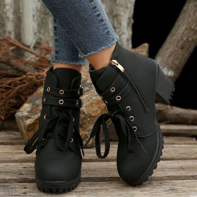 PU Leather Round Toe Block Heel Boots- 3 colors