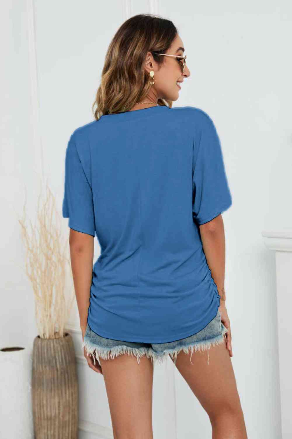 V-Neck Side Ruche Tee-8 colors