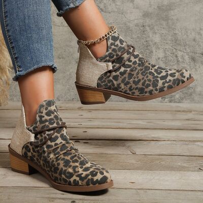 Contrast Canvas Low Heel Boots- 2 colors