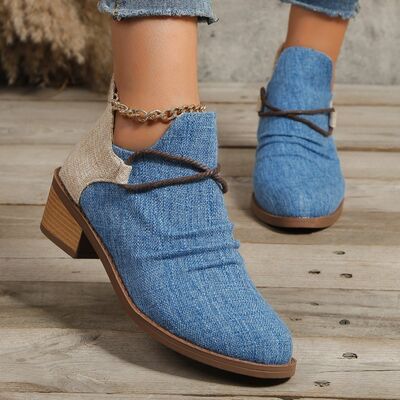 Contrast Canvas Low Heel Boots- 2 colors