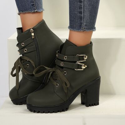 PU Leather Round Toe Block Heel Boots- 3 colors