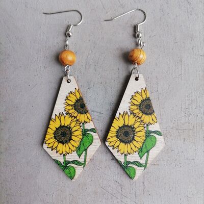 Floral Wooden Teardrop Earrings 2 colors