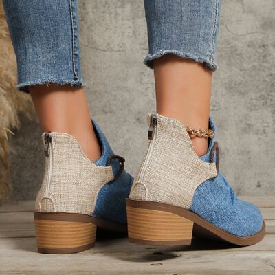 Contrast Canvas Low Heel Boots- 2 colors