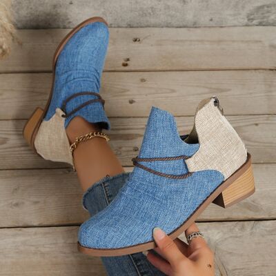 Contrast Canvas Low Heel Boots- 2 colors