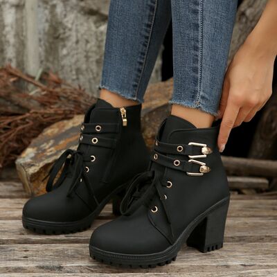 PU Leather Round Toe Block Heel Boots- 3 colors