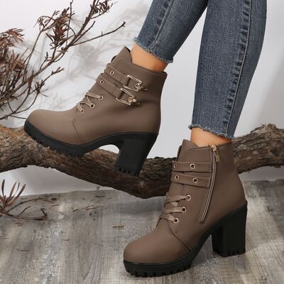 PU Leather Round Toe Block Heel Boots- 3 colors