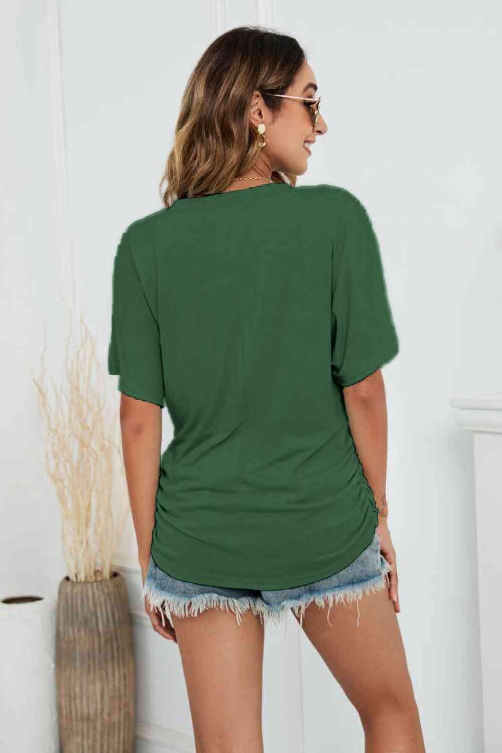 V-Neck Side Ruche Tee-8 colors