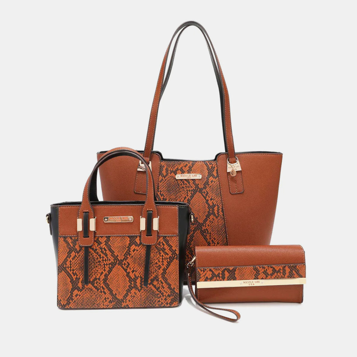 Nicole Lee USA 3-Piece Snake Print Handbag Set- 4 colors